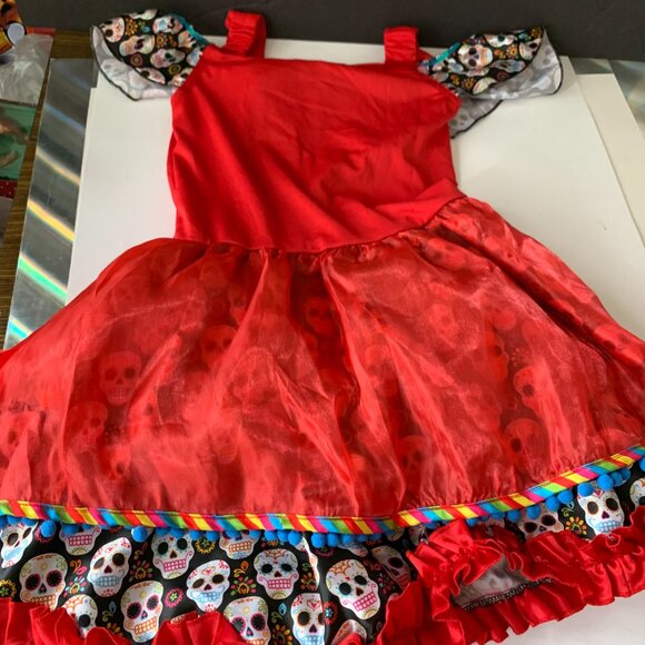 Halloween dress GIRLS PARTY CITY DAY OF THE DEAD SUGAR SKULL  COSTUME SIZE M - Picture 6 of 12